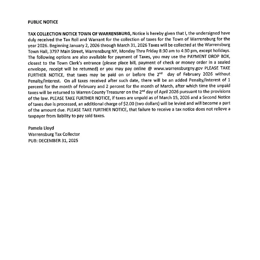 Public Notice- Tax Collection Notice 